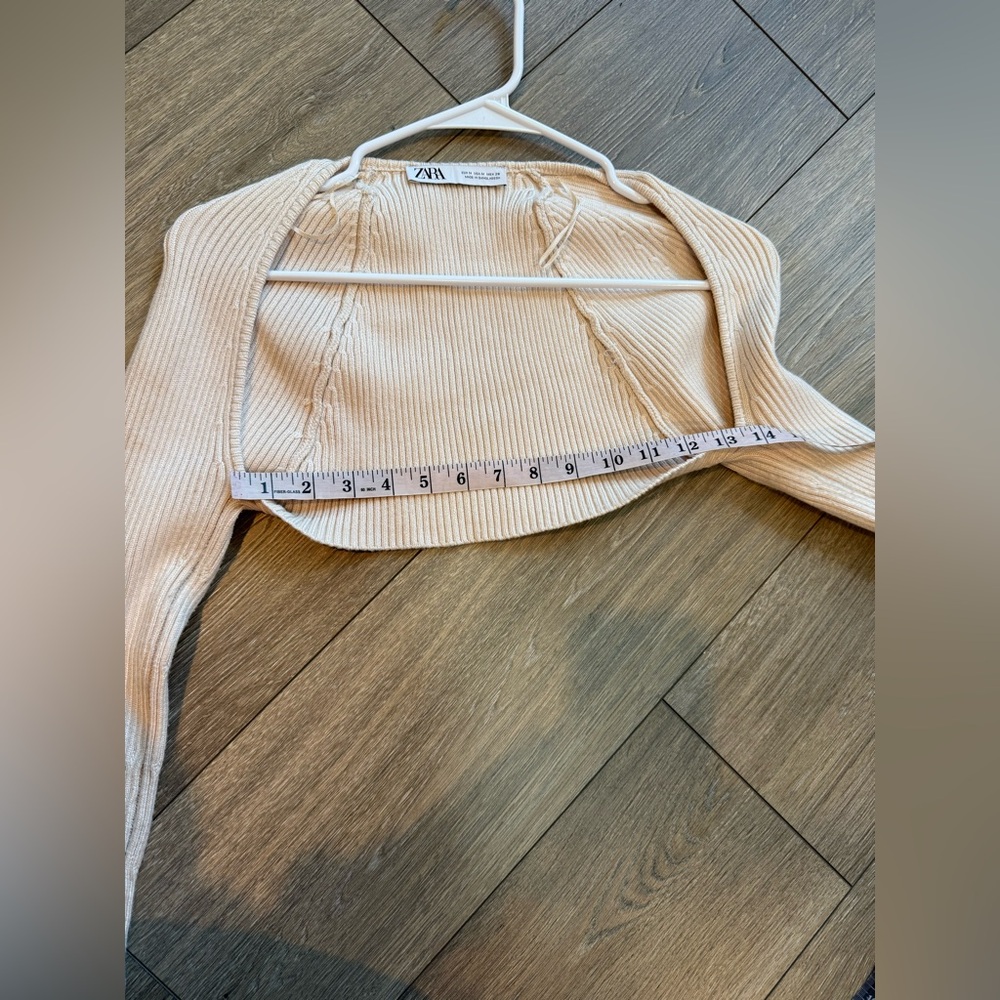 Zara Beige Ribbed Cropped Cardigan - Picture 6 of 10